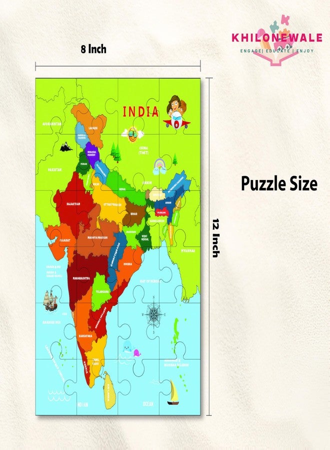 Khilonewale Combo of Wooden India Map & World Map Jigsaw Puzzles - 24-Piece Educational Geography Puzzle Toy for Kids, Toddlers & Preschoolers - Image 2